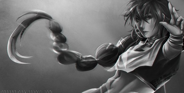 Anime picture 6637x3377 with magi the labyrinth of magic a-1 pictures judal zhangk single long hair looking at viewer fringe highres wide image absurdres lips realistic monochrome muscle boy bracelet arabian clothes