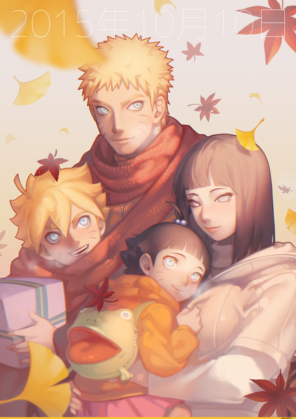 Anime picture 2209x3120 with naruto studio pierrot naruto (series) uzumaki naruto hyuuga hinata uzumaki boruto uzumaki himawari gusam tall image fringe highres short hair blue eyes black hair blonde hair smile parted lips facial mark dated steam