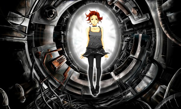 Anime picture 1000x600 with original 71 single looking at viewer short hair wide image brown eyes red hair girl dress pantyhose choker