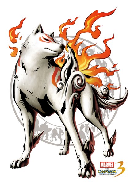 Anime picture 3620x5120 with okami amaterasu (okami) single tall image highres absurdres animal fire wolf