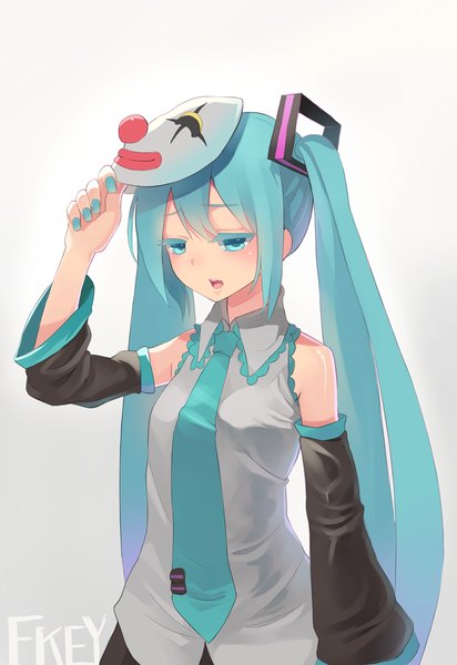Anime picture 1200x1745 with vocaloid hatsune miku fkey long hair tall image open mouth twintails aqua eyes aqua hair mask on head girl mask