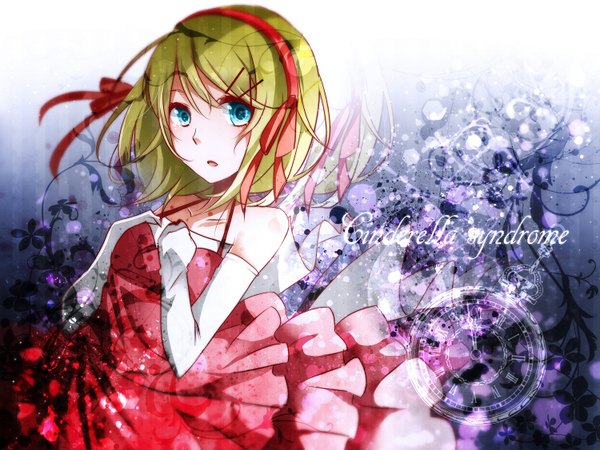 Anime picture 1500x1125 with vocaloid kagamine rin nou single short hair blue eyes blonde hair girl dress gloves elbow gloves hairband