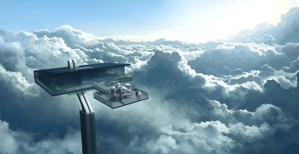 Anime picture 1200x619 with original oblivion (graphic novel) single wide image sky cloud (clouds) girl flower (flowers) window pool house helicopter