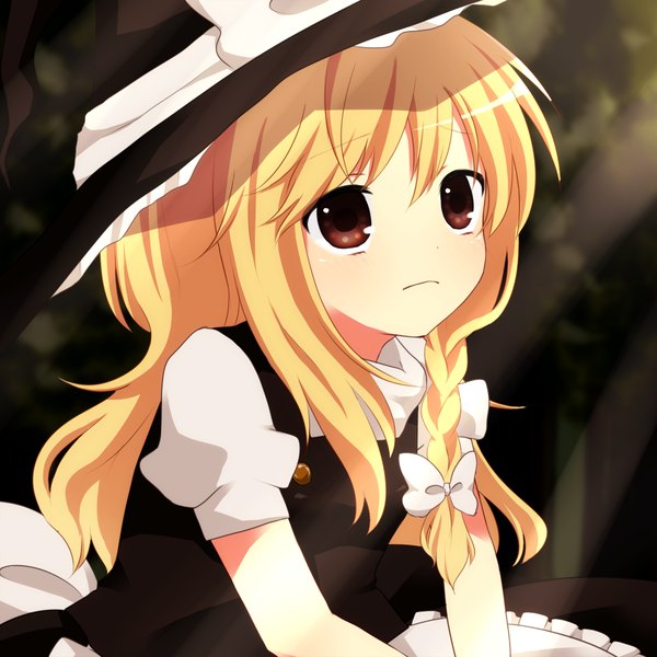 Anime picture 1000x1000 with touhou kirisame marisa purin jiisan single long hair blonde hair red eyes girl dress bow hair bow witch hat