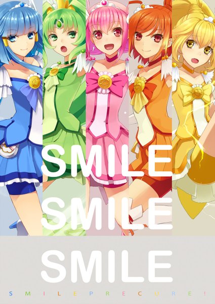 Anime picture 1000x1411 with precure smile precure! toei animation aoki reika kise yayoi midorikawa nao hoshizora miyuki hino akane (smile precure!) cure beauty cure peace cure happy cure march cure sunny prime long hair tall image looking at viewer blush open mouth blue eyes