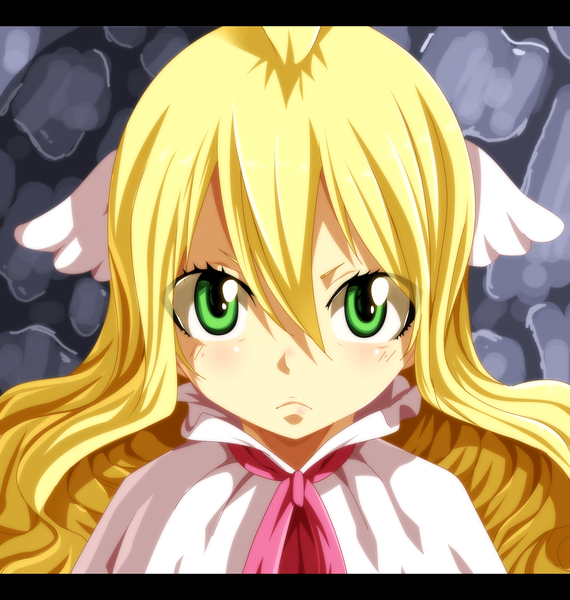 Anime picture 4500x4739 with fairy tail mavis vermillion stingcunha single long hair tall image highres blonde hair green eyes absurdres loli coloring portrait letterboxed head wings girl dress wings