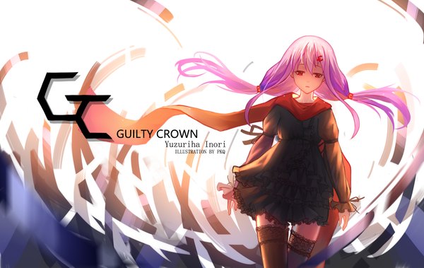 Anime picture 2000x1264 with guilty crown production i.g yuzuriha inori pkq single long hair looking at viewer fringe highres hair between eyes red eyes twintails signed pink hair lips puffy sleeves copyright name character names lipstick floating hair