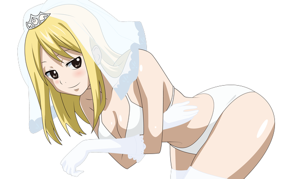 Anime picture 4079x2392 with fairy tail lucy heartfilia single long hair blush highres light erotic blonde hair wide image absurdres black eyes underwear only transparent background vector girl thighhighs gloves underwear panties white thighhighs