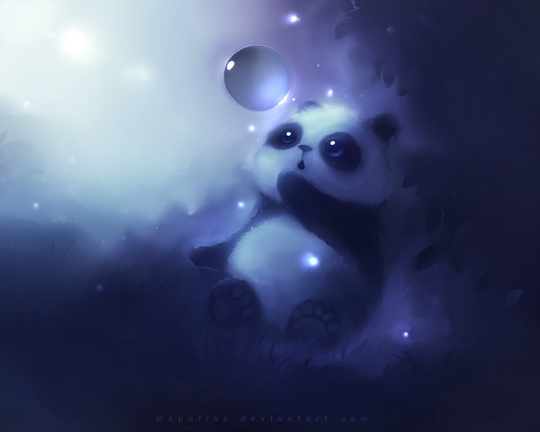Anime picture 1280x1024 with original apofiss single gloom plant (plants) animal grass bubble (bubbles) panda