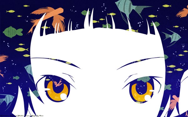 Anime picture 1680x1050 with sayonara zetsubou sensei shaft (studio) tsunetsuki matoi nona (artist) wide image yellow eyes close-up pale skin girl fish (fishes)