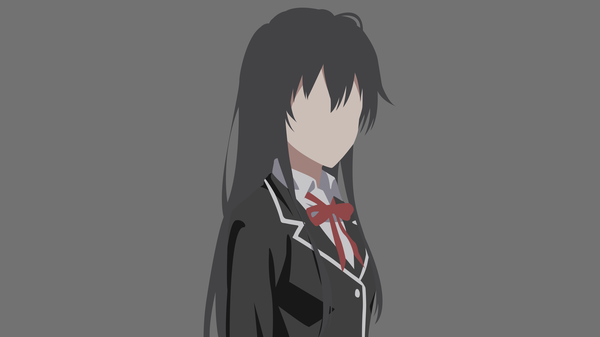 Anime picture 3840x2160 with yahari ore no seishun love comedy wa machigatteiru. brains base (studio) yukinoshita yukino laitofai single long hair fringe highres black hair simple background wide image absurdres upper body grey background wallpaper vector minimalist girl uniform school uniform