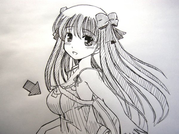 Anime picture 1024x768 with saki haramura nodoka breasts light erotic large breasts traditional media sketch