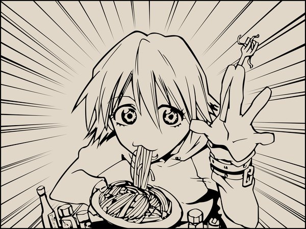 Anime picture 1600x1200 with flcl gainax haruhara haruko monochrome :3 lineart food