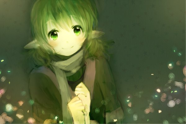 Anime picture 2000x1336 with touhou mizuhashi parsee ume (plumblossom) single blush highres smile green eyes green hair pointy ears girl scarf