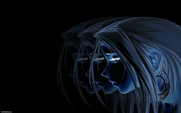 Anime picture 1920x1200 with tagme (artist) highres wide image profile black background face sad darkness girl earrings