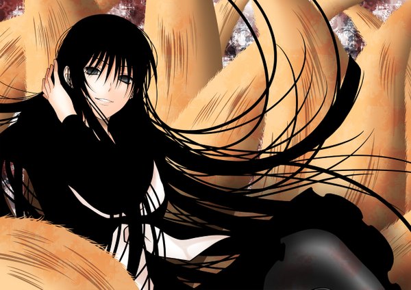 Anime picture 1280x905 with nurarihyon no mago hagoromo gitsune long hair black hair black eyes girl