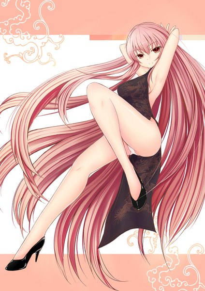 Anime picture 1240x1754 with vocaloid megurine luka zheyi parker single tall image light erotic red eyes pink hair very long hair armpit (armpits) pantyshot chinese clothes girl underwear panties chinese dress