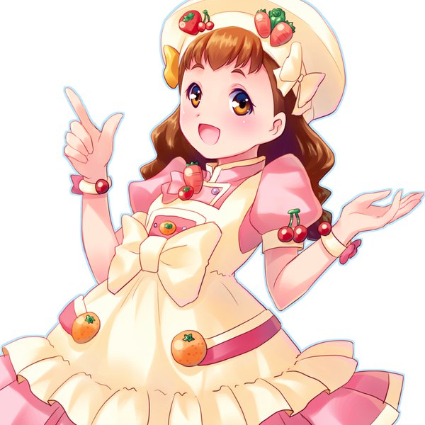 Anime picture 1500x1500 with precure kirakira precure a la mode toei animation arisugawa himari sayousuke single long hair looking at viewer blush fringe open mouth simple background brown hair white background brown eyes puffy sleeves wavy hair girl bow hat