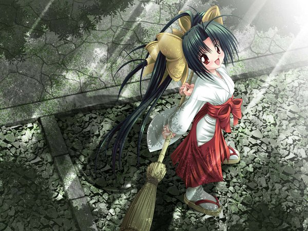 Anime picture 1024x768 with noritama (gozen) japanese clothes miko tagme