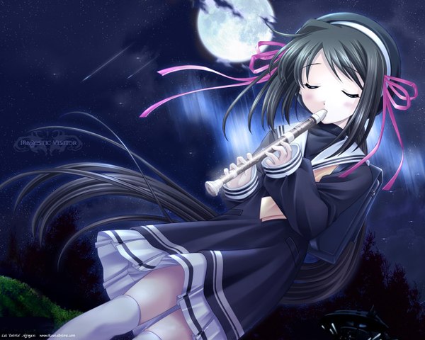 Anime picture 1280x1024 with 120 yen stories nekoneko soft koyuki (120 yen) odawara hakone music moon musical instrument flute recorder