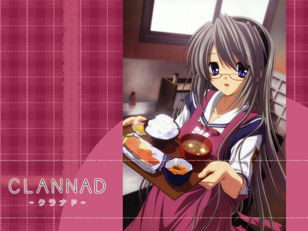 Anime picture 1152x864 with clannad key (studio) sakagami tomoyo wallpaper uniform school uniform glasses apron
