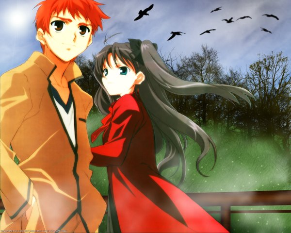 Anime picture 1280x1024 with fate (series) fate/stay night studio deen type-moon toosaka rin emiya shirou