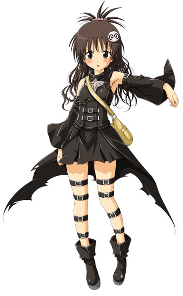 Anime picture 1850x3000 with toloveru xebec yuuki mikan toshi5765 single long hair tall image blush highres black hair simple background white background black eyes girl detached sleeves boots belt