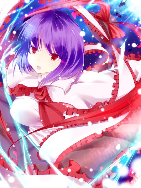 Anime picture 2250x3000 with touhou nagae iku s-syogo single tall image highres short hair red eyes purple hair lightning girl bow hat