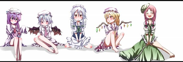 Anime picture 3683x1267 with touhou flandre scarlet remilia scarlet izayoi sakuya patchouli knowledge hong meiling blush highres wide image girl
