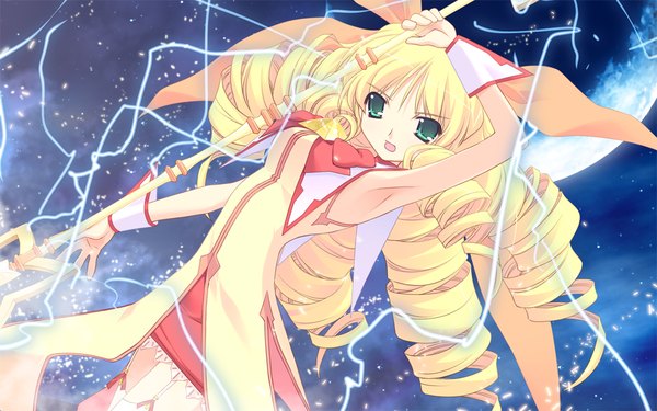 Anime picture 1024x640 with prism magical (game) long hair blonde hair wide image green eyes game cg drill hair girl