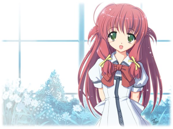 Anime picture 1280x960 with angel wish chitose mizuki green eyes pink hair ribbon (ribbons) tagme