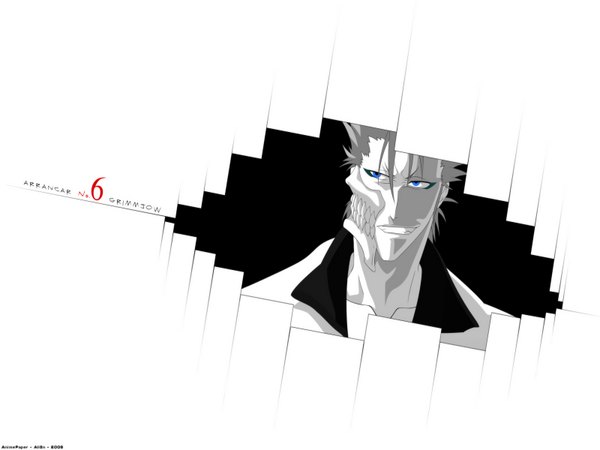 Anime picture 1600x1200 with bleach studio pierrot grimmjow jeagerjaques single blue eyes smile white background grin black background espada arrancar boy mask