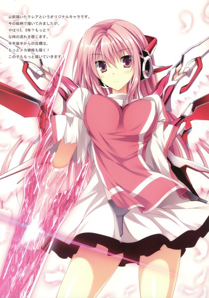 Anime picture 2128x3030 with original tateha (marvelous grace) single long hair tall image highres pink hair pink eyes inscription girl dress weapon
