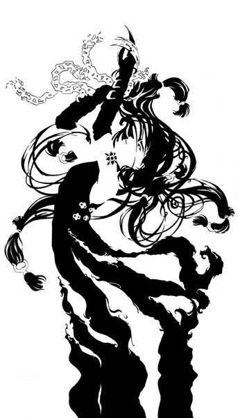 Anime picture 573x1000 with yami no matsuei j.c. staff touda balisongabraxas (artist) single long hair tall image black hair simple background white background profile tattoo looking up outline boy gloves detached sleeves elbow gloves claws