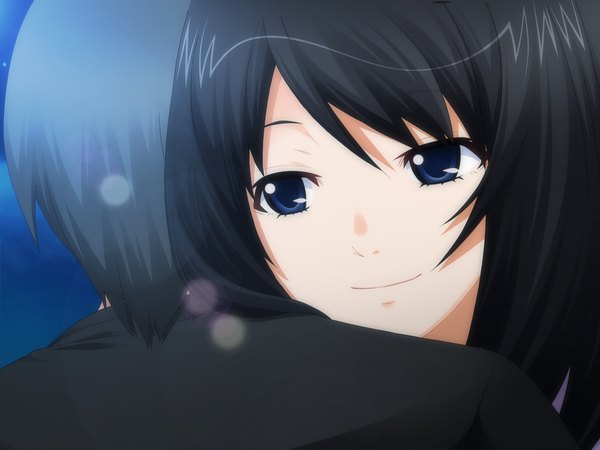Anime picture 1024x768 with kansen5 (game) long hair blue eyes black hair smile game cg girl