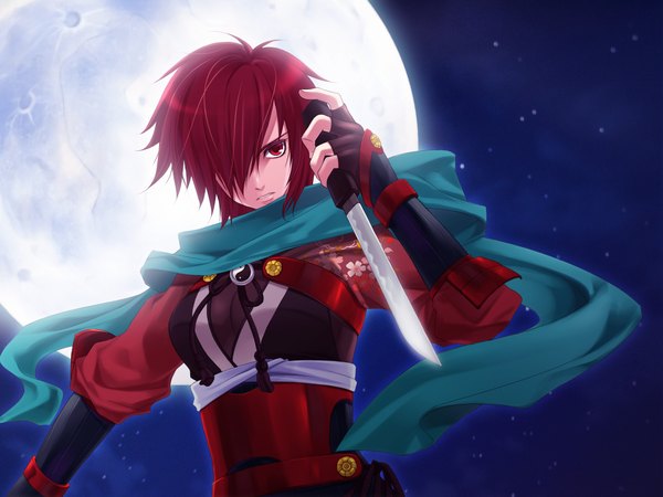 Anime picture 2000x1500 with vocaloid meiko highres red eyes red hair girl moon ninja