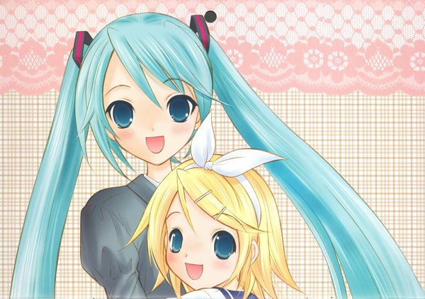 Anime picture 2457x1733 with vocaloid hatsune miku kagamine rin highres girl