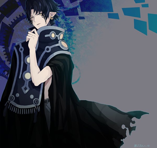 Anime picture 1000x940 with dramatical murder nitro+chiral ren (dmmd) single short hair black hair yellow eyes pointy ears boy earrings