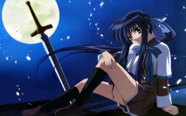 Anime picture 1680x1050 with kanon key (studio) kawasumi mai wide image full body night girl sword moon