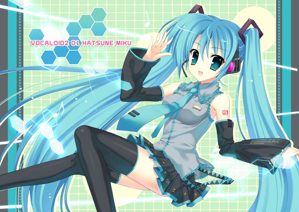 Anime picture 4142x2950 with vocaloid hatsune miku mitha highres twintails scan girl thighhighs