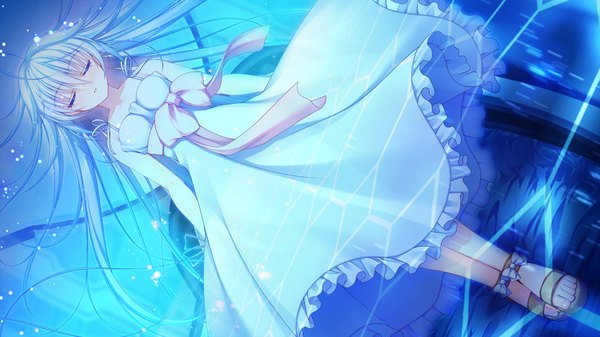 Anime picture 1280x720 with re:birth colony azurite asami asami long hair wide image blue hair game cg eyes closed underwater girl sundress