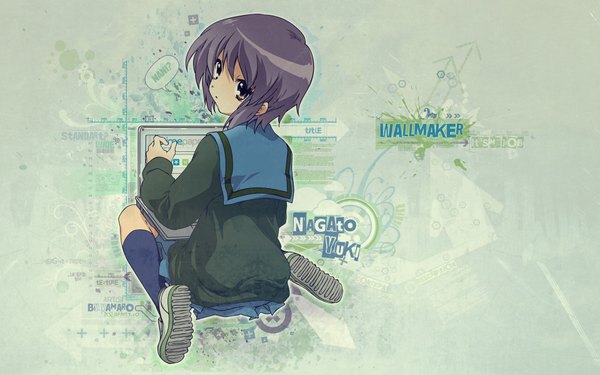 Anime picture 1920x1200 with suzumiya haruhi no yuutsu kyoto animation nagato yuki highres wide image purple hair girl