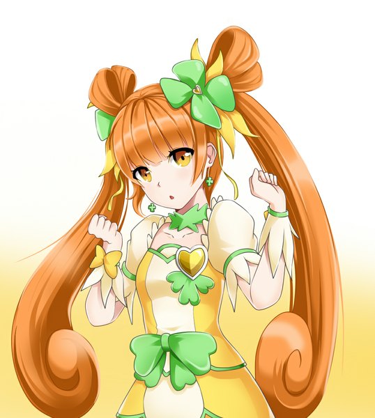 Anime picture 1000x1116 with precure dokidoki! precure toei animation yotsuba alice cure rosetta galois (trex9704) single long hair tall image twintails orange hair orange eyes girl earrings