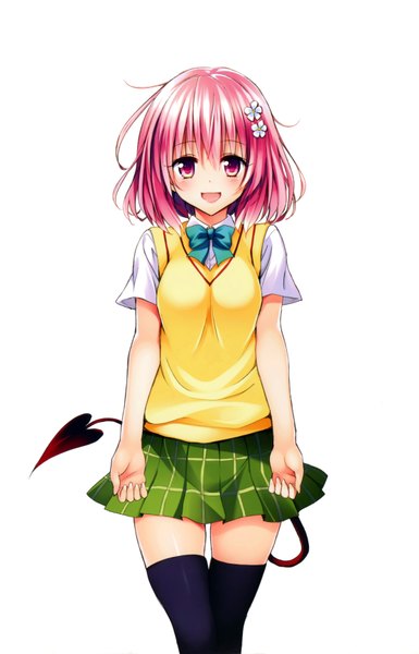 Anime picture 4446x6934 with toloveru toloveru darkness xebec momo velia deviluke yabuki kentarou single tall image looking at viewer blush highres short hair open mouth simple background white background pink hair absurdres pink eyes official art girl thighhighs