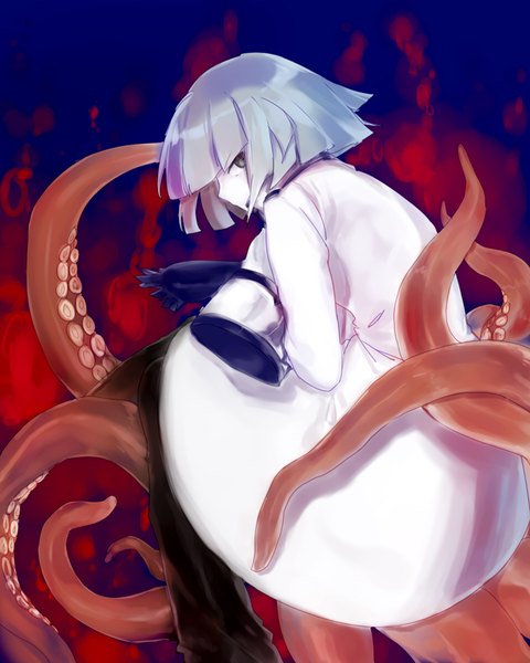 Anime picture 640x800 with wadanohara and the great blue sea fukami rene-elric single tall image short hair blue hair looking back grey eyes boy blood tentacles octopus