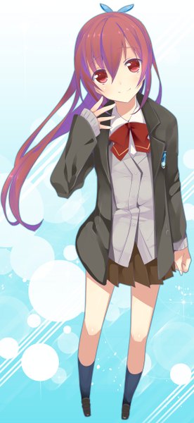 Anime picture 600x1300 with free! kyoto animation matsuoka gou sumomo (peach-breath) single long hair tall image looking at viewer ponytail red hair girl skirt uniform school uniform socks black socks