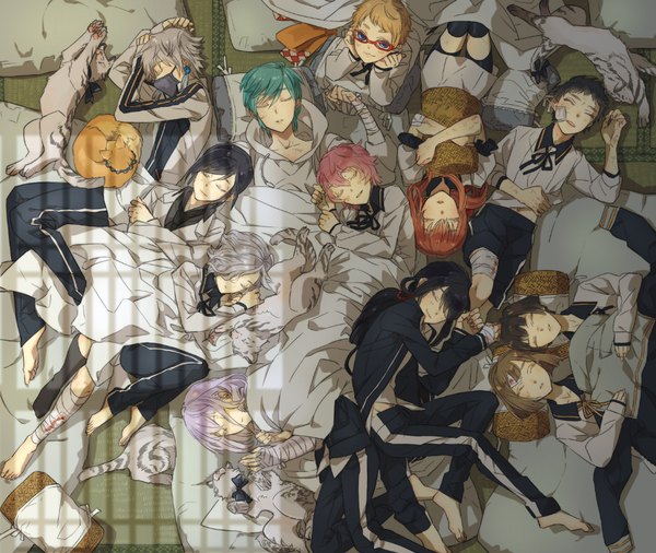 Anime picture 1116x942 with touken ranbu nitroplus honebami toushirou ichigo hitofuri namazuo toushirou yagen toushirou midare toushirou gokotai nakigitsune gokotai's tigers nakigitsune's fox atsu toushirou maeda toushirou hirano toushirou akita toushirou hakata toushirou tobacco (tabakokobata) long hair looking at viewer fringe