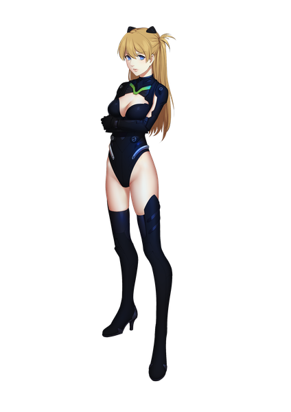 Anime picture 2480x3507 with neon genesis evangelion gainax soryu asuka langley daye bie qia lian single long hair tall image looking at viewer fringe highres breasts blue eyes light erotic simple background blonde hair white background crossed arms girl gloves hair ornament