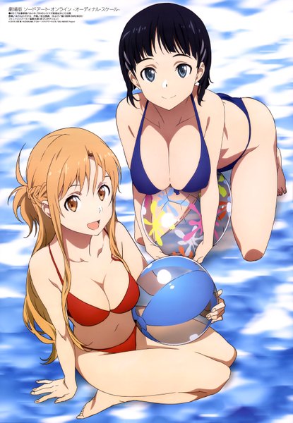 Anime picture 4103x5931 with sword art online a-1 pictures megami magazine yuuki asuna kirigaya suguha miura takehiro long hair tall image highres short hair breasts blue eyes light erotic black hair brown hair multiple girls brown eyes absurdres cleavage official art