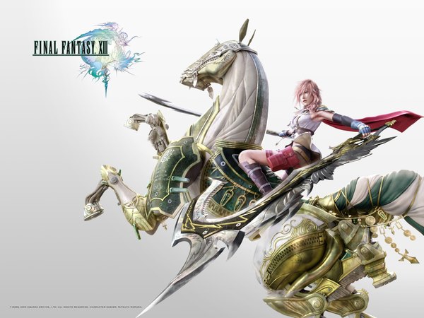 Anime picture 1600x1200 with final fantasy xiii lightning farron white background pink hair realistic girl weapon sword horse